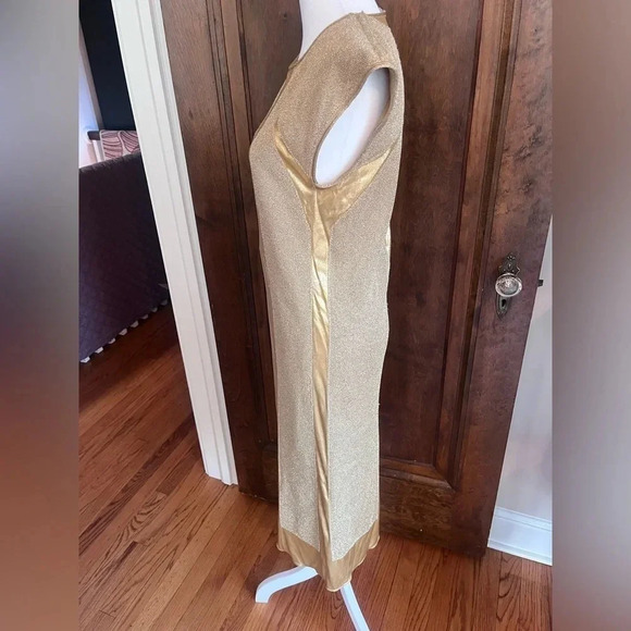 Bottega Veneta Square Neckline Gold Midi Dress Women Size XS, US2, IT38 - Picture 4 of 14